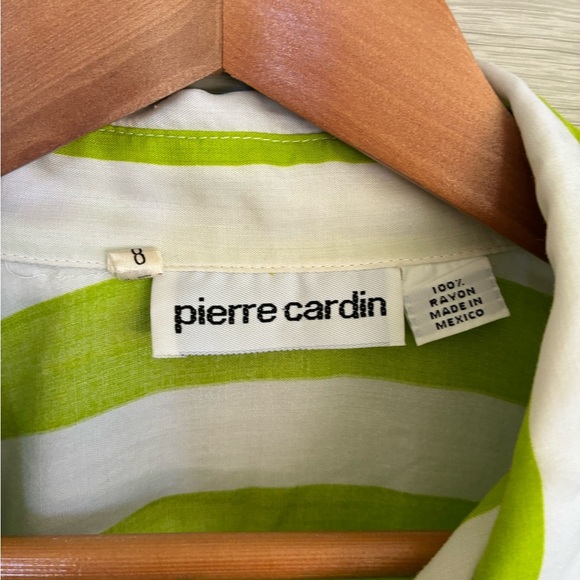 PIERRE CARDIN 80s rayon lime green white striped vacation button down shirt sz 8 - Picture 4 of 13